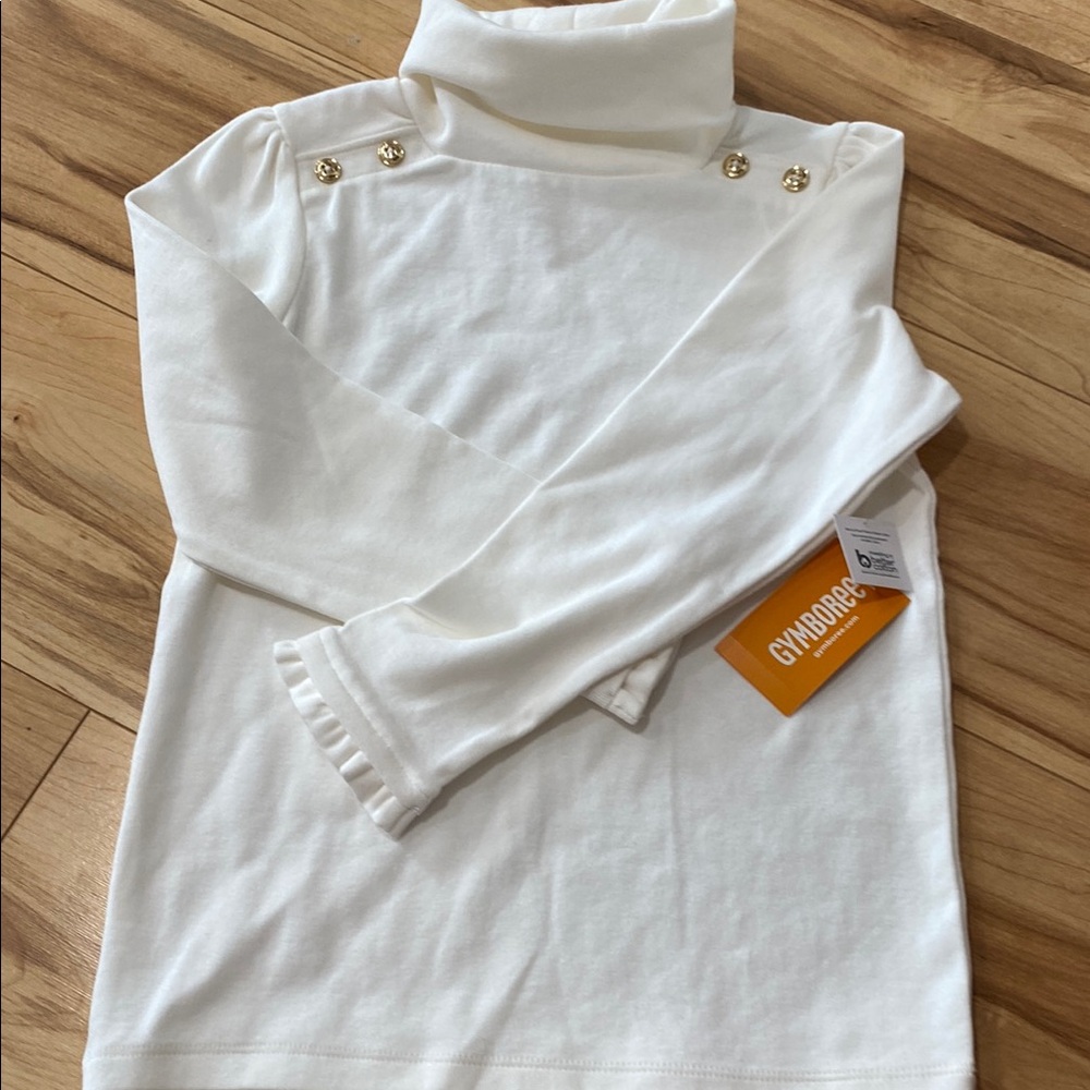Gymboree White Turtleneck Top with Gold Button Accents
